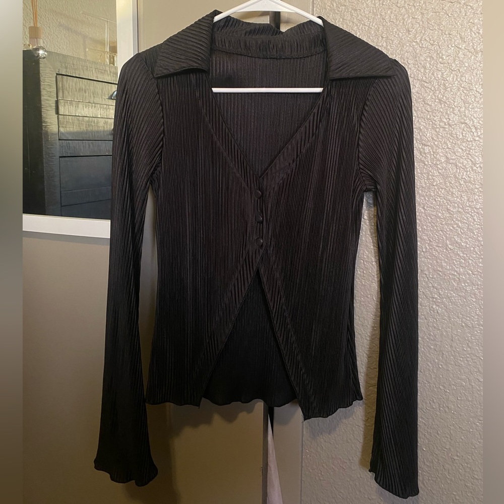 black open button blouse